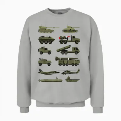 Military Vehicles, Military Boys and Girls Tank Lovers Unisex Sweatshirt - Ash