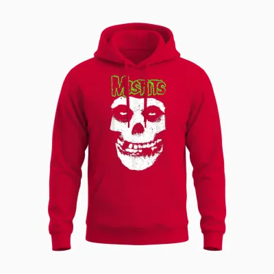 Misfits Green Skull Logo T-Shirt, Black Unisex Hoodie - Red