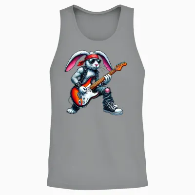Cute Punk Rabbit Rock 'n Roll Gothic Guitar Kids Rock Star T-Shirt, Black Unisex Tank Top - Sport Grey