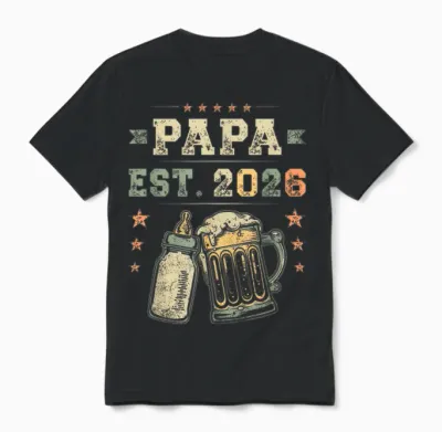 Papa Est. 2026, Neuer Vater, Junger Papa, Erste Mal Papa Unisex T-Shirt - Black