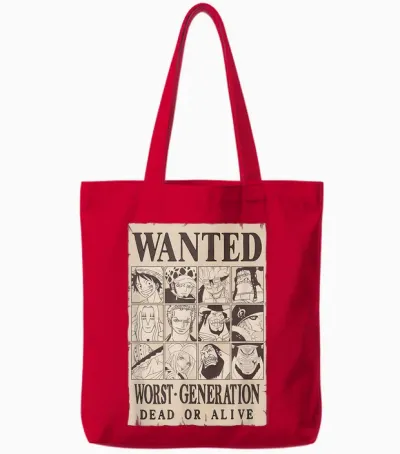 One Piece Anime Worst Generation Wanted Poster Collage Tote Bags - Red