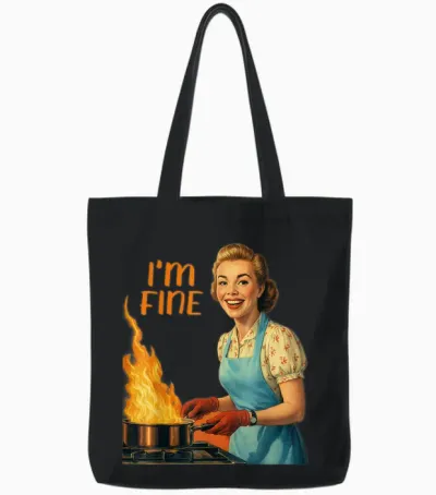 I'm Fine Housewife Cooking Retro Kitchen Vintage Funny Women Tote Bags - Black