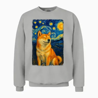 Shiba Inu Under Starry Sky Art Dog Aesthetic Unisex Sweatshirt - Ash
