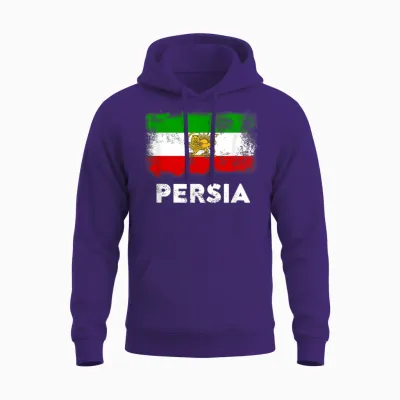 Persia Flag Old Iran Flag Lion Sun T-Shirt, Black, S Unisex Hoodie - Purple