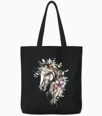 Tête De Cheval Et Fleurs - Chevaux Tote Bags - Black