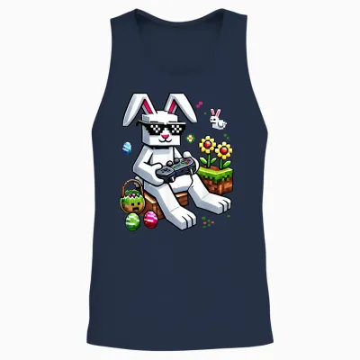 Boys Happy Easter Day Bunny Egg Video Game Kids Mens Gamer Unisex Tank Top - Navy