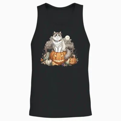 Cut Ragdoll Cat Pumpkin Patch Halloween Unisex Tank Top - Black