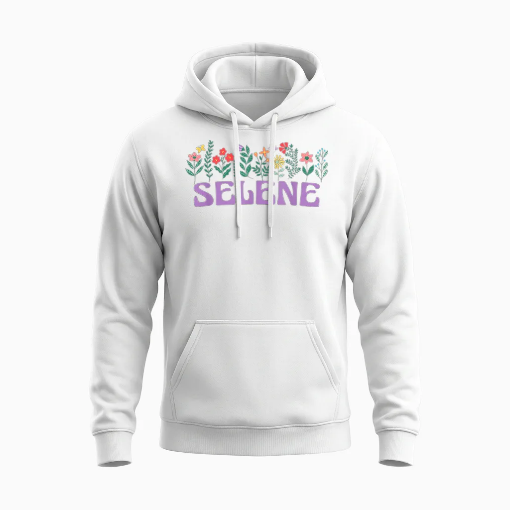 Wildflower Floral Selene Name Mother's Day Women's T-Shirt, White, S Unisex Hoodie in White