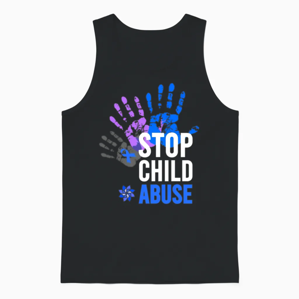 Stop Child Abuse Child Abuse Prevention Awareness Unisex Tank Top in Black