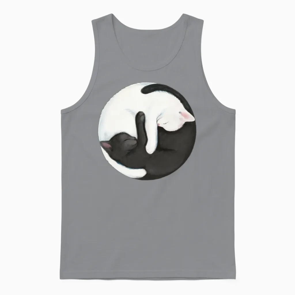 Yin Yang Cats Black and White Zen Kittens Unisex Tank Top in Sport Grey