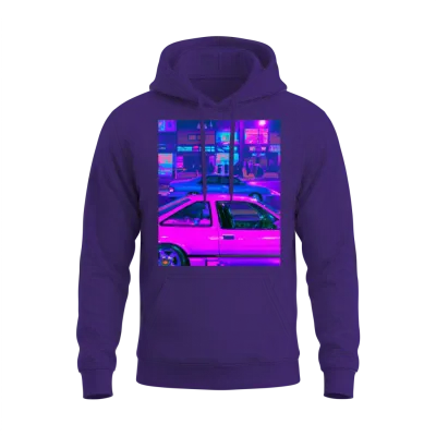 Vaporwave Car Synthwave City Unisex Hoodie - Purple