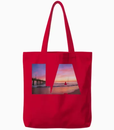 Los Angeles La Sunset Beach Santa Monica Polices Chemise Tote Bags - Red