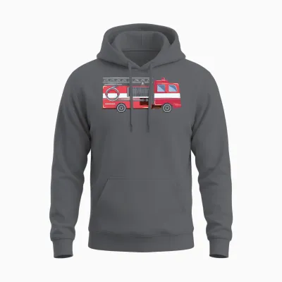 Feuerwehr T-Shirt Kinder Mit Rotem Feuerwehrauto Unisex Hoodie - Charcoal