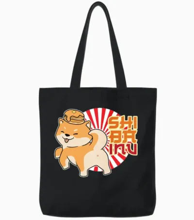 Shiba Inu Japanese Dog Breed Pancake Hunting Dog Tote Bags - Black