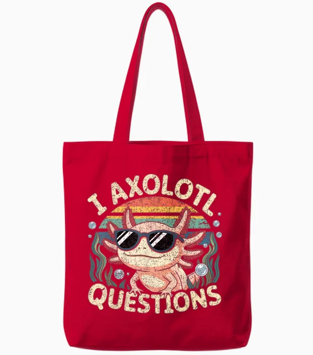I Axolotl Questions Adults Youth Kids Retro Axolotl Tote Bags in Red