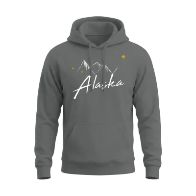 Alaska Flag Mountains Distressed State Unisex Hoodie - Graphite Heather