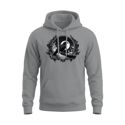 Mystic Raven & Full Moon - Gothic Nature Art Unisex Hoodie - Sport Grey
