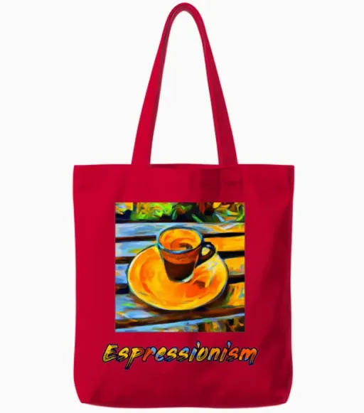An Expressionism Espresso Becomes Espressionism Tote Bags in Red