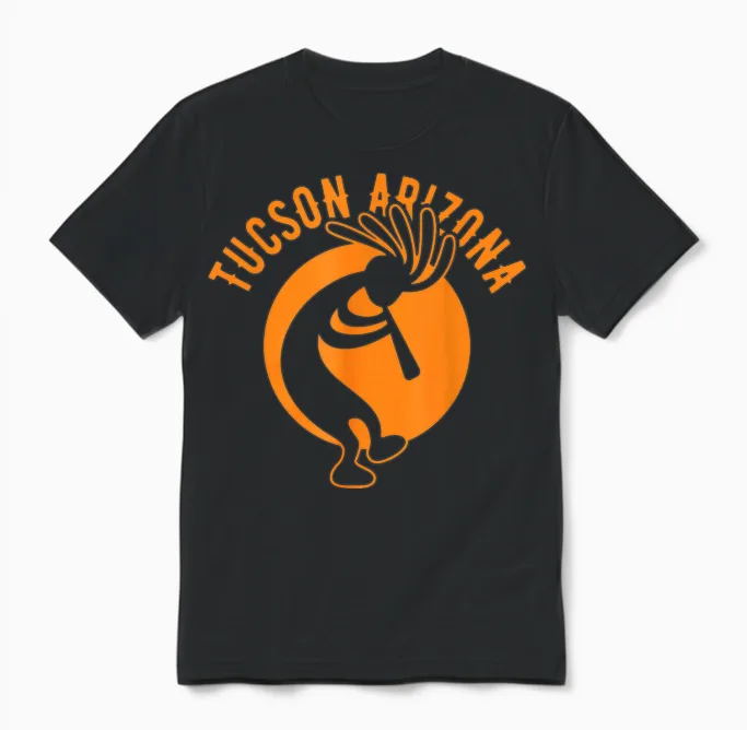 Tucson Arizona Souvenir Dansant Kokopelli Design Vieilli Unisex T-Shirt in Black