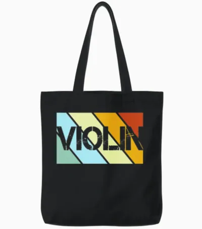 Violin Retro Tote Bags - Black