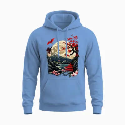 Japanese Aesthetic Asia Japan Style Streetwear Dragon T-Shirt, Black Unisex Hoodie - Carolina Blue