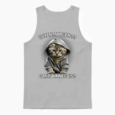 Guten Morgen? Ganz Dünnes Eis! Funny Cats Coffee T-Shirt, Black Unisex Tank Top - Ash