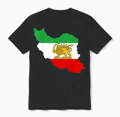 Iran Map with Lion and Sun Emblem, Persian Unisex T-Shirt - Black