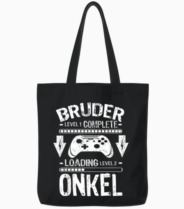 Bruder Level Complete Expecting Uncle Loading Announcement T-Shirt, Black Tote Bags in Black