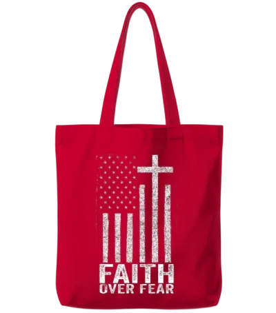 Faith Over Fear Flag Design Patriotic Christian Tote Bags - Red