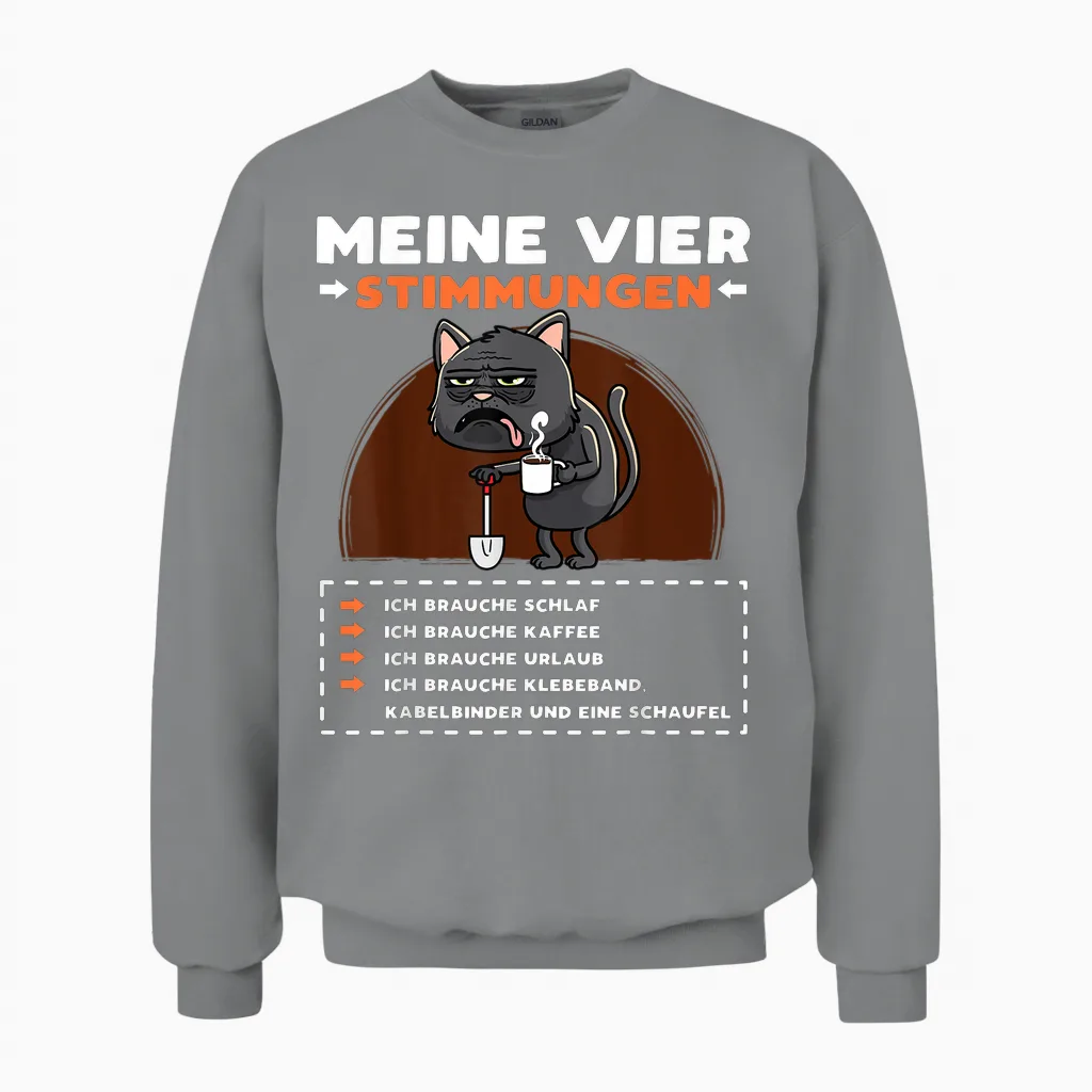 Katze Lustige Sprüche Urlaub Müde Kaffee Unisex Sweatshirt in Sport Grey