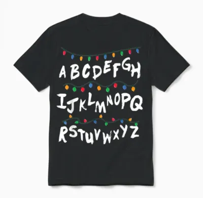 Alphabet Christmas Lights T Shirt Stranger Tee Gift Unisex T-Shirt - Black