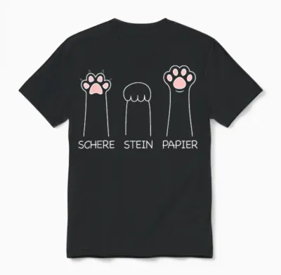 Scissors Stone Paper Game Cute Cat Paw Funny Cat T-Shirt, Black Unisex T-Shirt - Black