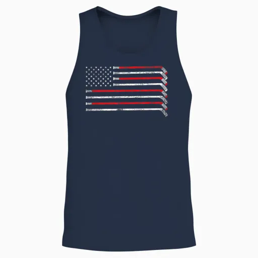 Hockey Stick Usa Flag Faded Hockey Player Unisex Tank Top - Navy