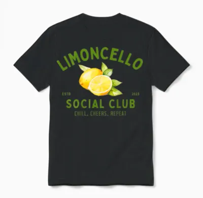 Limoncello Social Club I Lemon Zitronen Italy Team Backprint Unisex T-Shirt - Black