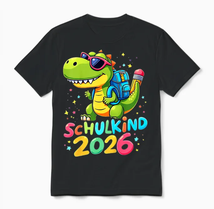 Schulkind 2026 Dino T-Rex Cool First Class Unisex T-Shirt in Black