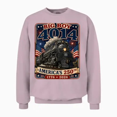 Big Boy 4014 Train 4th of July Retro Us Flag Vintage Apparel Unisex Sweatshirt - Light Pink