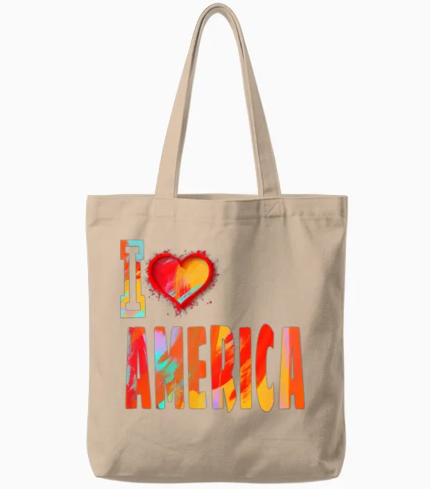 I Love America Patriotic & 4th of July Gift Tote Bags in Natural