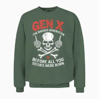 Gen X the Badass Generation Skull Major Unisex Sweatshirt - Military Green