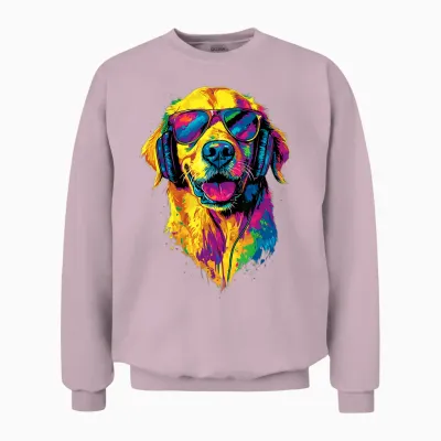 Golden Retriever with Sunglasses I Love Dogs T-Shirt, Black, S Unisex Sweatshirt - Light Pink
