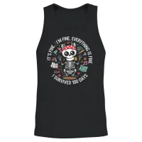 It's Fine I'm Fine, 100 Days Survival Cat Skeleton Unisex Tank Top - Black – 2