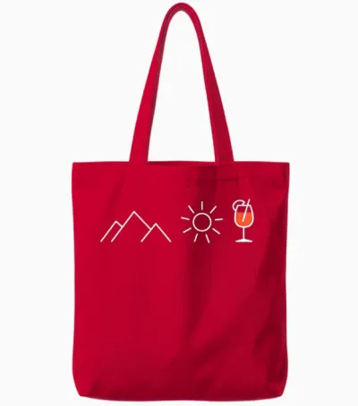 Mountain Sun Spritz X Mountaineering Hiker Aperolic Fun T-Shirt, Black Tote Bags - Red