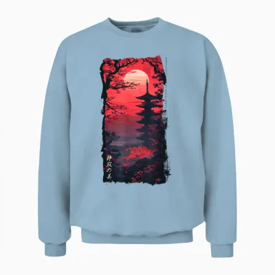 Japan Retro 80er 90er in Grunge Cherry Blossom Vaporwave Unisex Sweatshirt - Light Blue