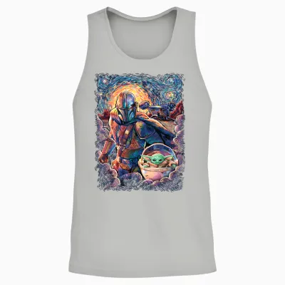 Star Wars the Mandalorian & the Child Starry Night Style Unisex Tank Top - Ash