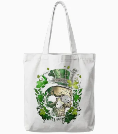 Irish Dark Luck St Patricks Day Skull Tote Bags - White