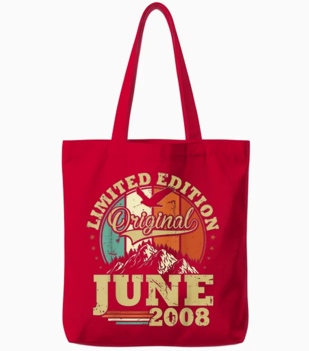 Cadeau Anniversaire 18 Ans Vintage Juin 2008 Garçons Filles Tote Bags in Red