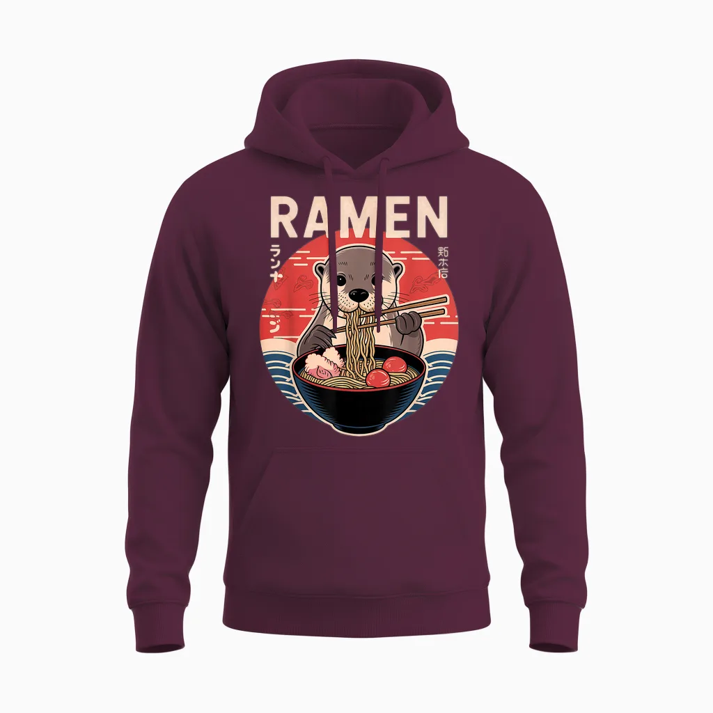 Otter Ramen Japanese Noodles Kawaii Anime Otter T-Shirt, Black, S Unisex Hoodie in Maroon