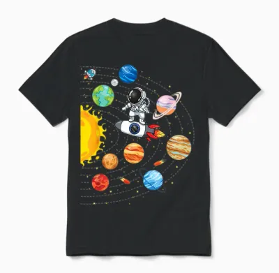 Funny Astronaut Solar System Space Planets Space T-Shirt, Black Unisex T-Shirt - Black