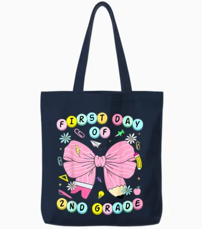 First Day of 2nd Grade Girls Coquette Back to School Tote Bags - Navy