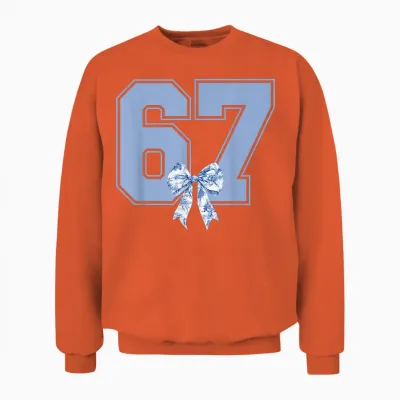 67 Meme Coquette Toile Blue Bow Funny Six Seven Girls Unisex Sweatshirt - Orange