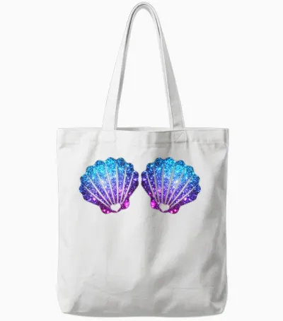 Mermaid Shell Bra Costume T-Shirt, Black Tote Bags - White